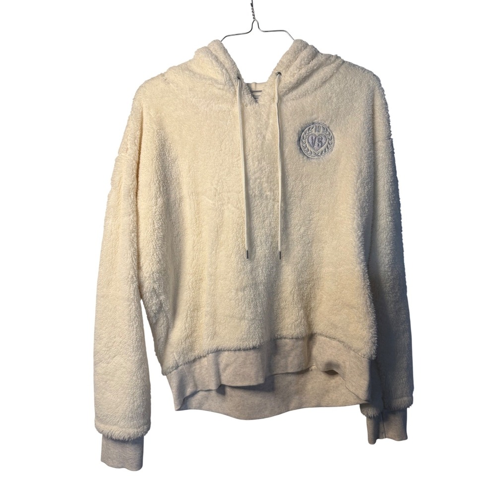 Victoria's‎ Secret Hoodie Cream Sherpa Fleece Pullover Sweatshirt Womens Small